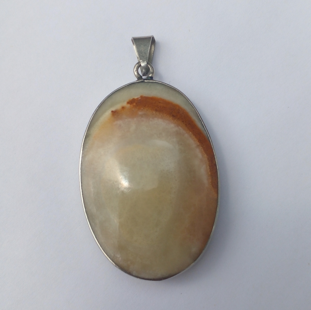 Old Natural stone pendant with silver tone hardware, 1.5 inch, previously owned